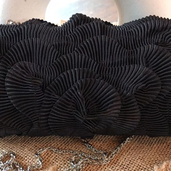 LORREN BELL LAYERED JEWELED HARD CLUTCH BLACK FORMAL WEDDING PROM FEMININE PURSE - Picture 6 of 9